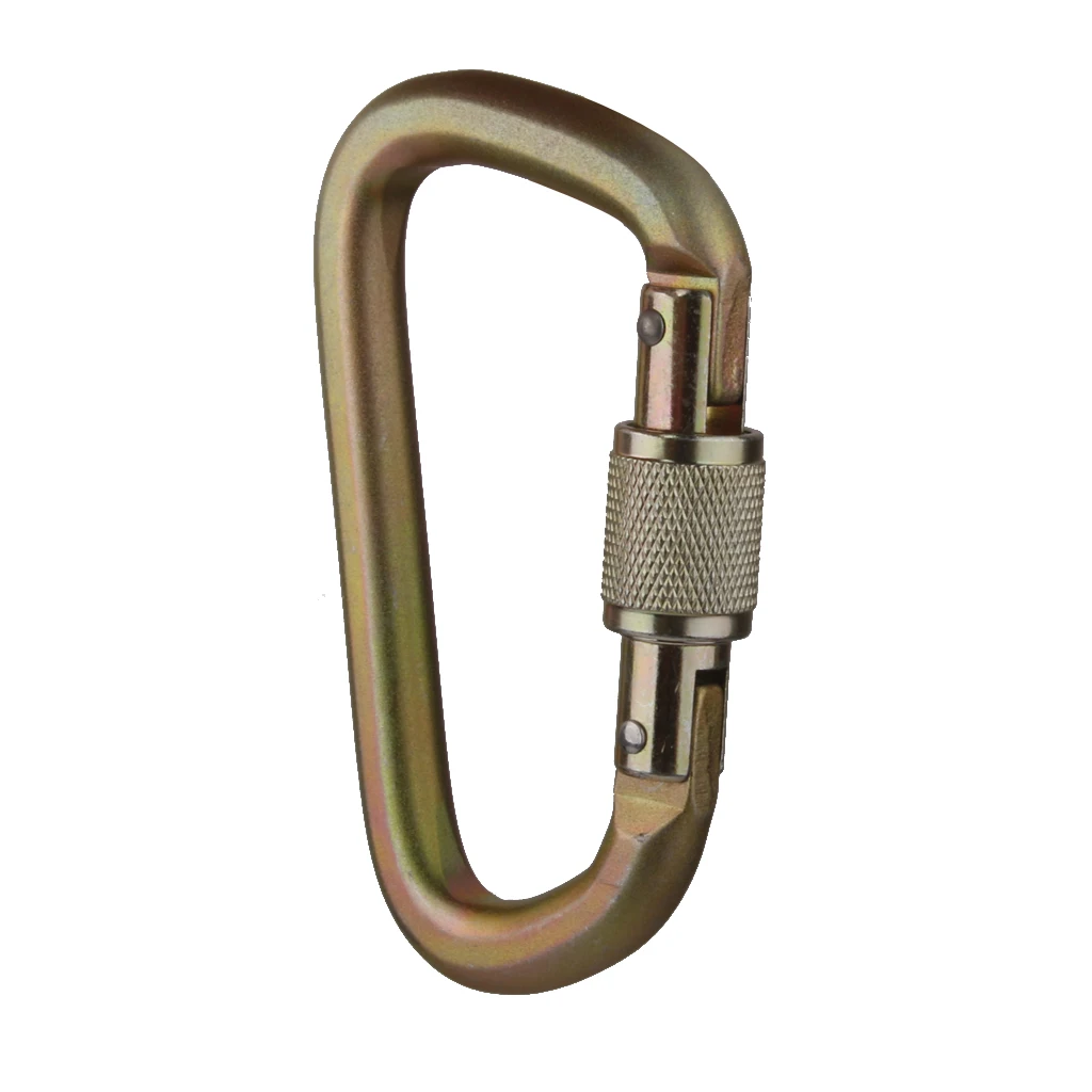 Climbing Carabiner Yellow Zinc Screw Lock Durable Connector Safety Hook for Engineering Protection Work Use