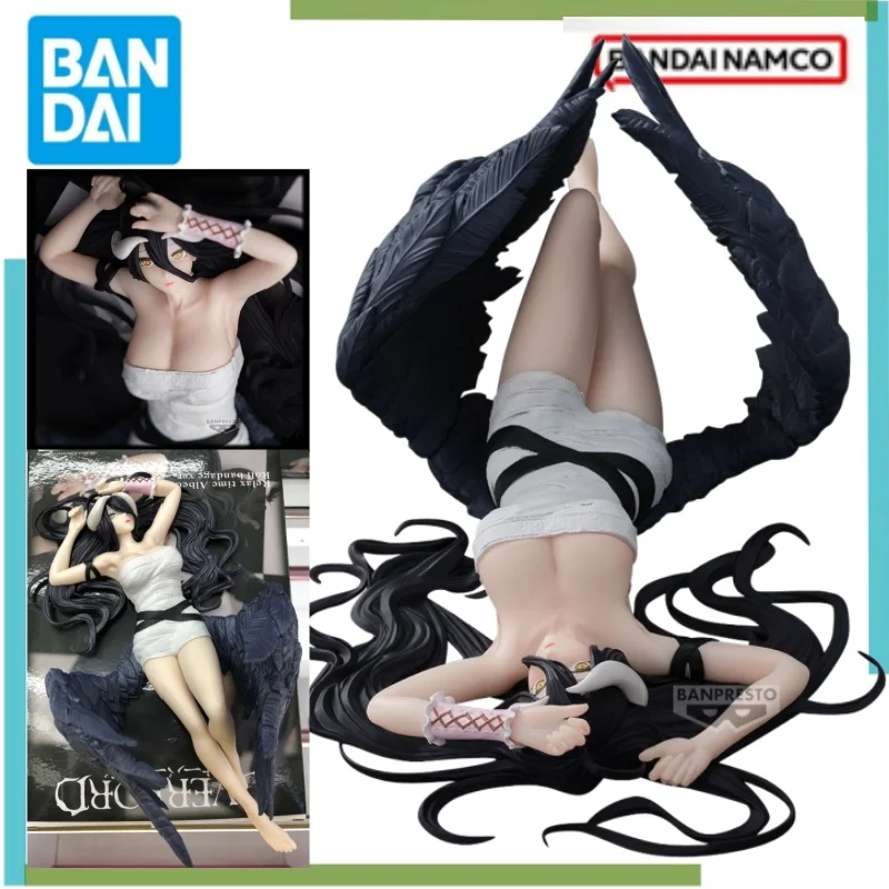 Bandai original anime modelo figura de ação overlord puro branco diabo albedo relaxar tempo presente natal modelo colecionável