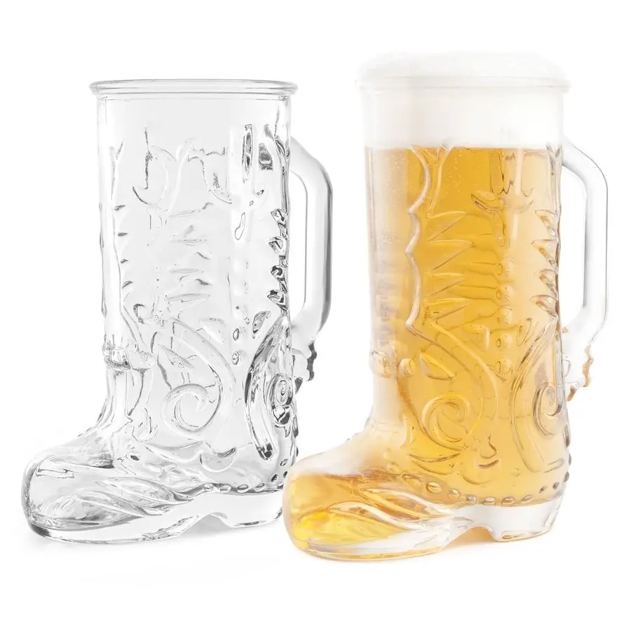 

Wild West Boot Beer Glass, Set of 2 Unique Drinking Cups with Handle Thick LeadFree Glass, 22 oz Capacity, Rustic Barware Gift B