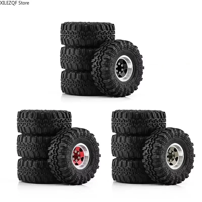 

57mm Metal 1.0" Beadlock Wheel Rim Rubber Tire Set for 1/18 1/24 RC Crawler Axial SCX24 AX24 TRX4M FCX24 Upgrade Parts