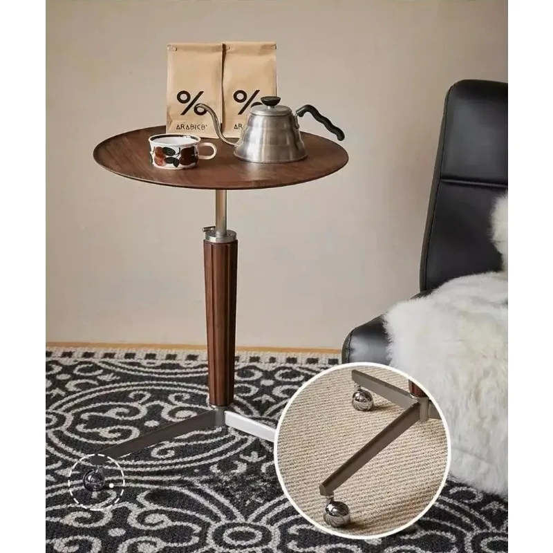

American solid wood corner sofa bedside mobile tea table small apartment side table walnut home living room lifting coffee table