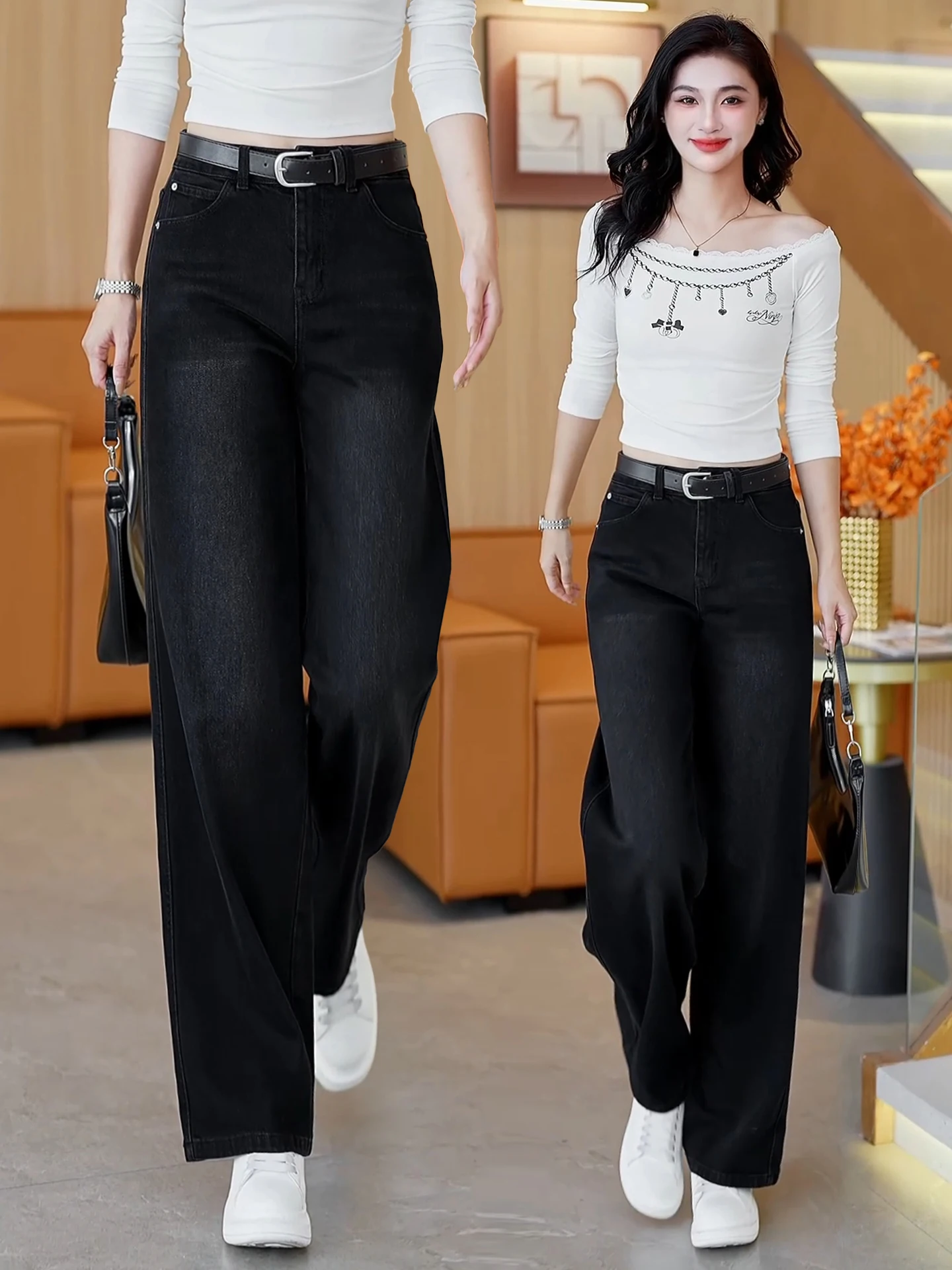 High Waist Loose Fit Slim Wide Leg Denim Jeans Women's Casual Straight Leg Pants Spring Autumn 2026 New Fashion Popular