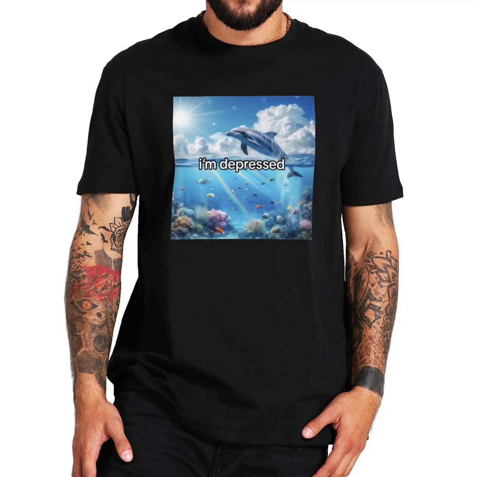 Symphony Dolphin Trend T Shirt Funny Meme I'm Depressed Jokes Tee Tops Casual Unisex 100% Cotton Soft T-shirts EU Size