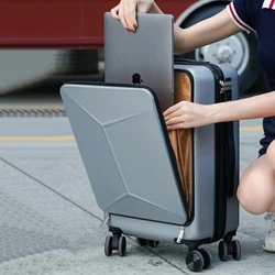 Business luggage front opening computer boarding suitcase for men and women fashion 20/24 inch trolley travel mute password lock