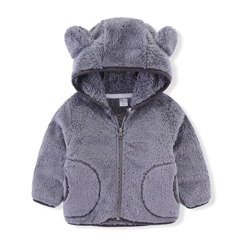 Kids Jacket Winter New Hooded Warm Rabbit ears Coral Velvet Zipper Cardigan Overcoat 0-6 Year Old Beibei Fashion Girls\' Garments