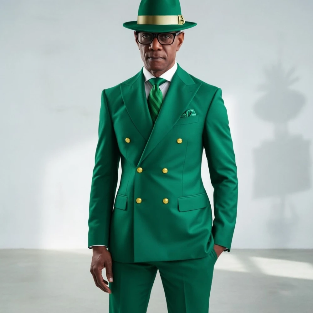 

Slim Fit Men Wedding Suits Men Runway Style Green Double Breasted Wedding Suit Stylish Formal Groom Tuxedo for Red Carpet