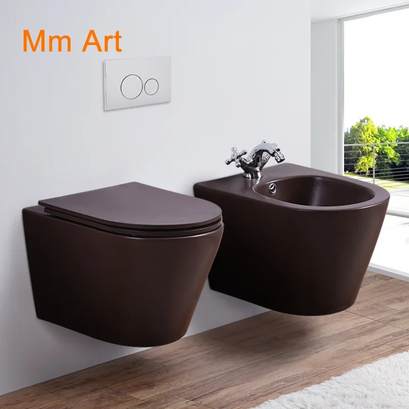 Ceramic luxury modern design bathroom suites wall hung toilet and bidet set Closestool  wc