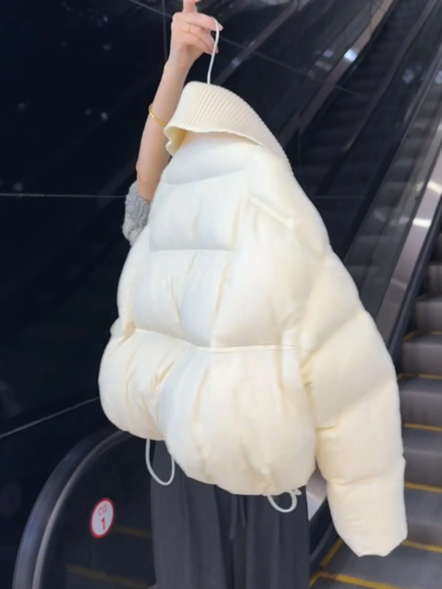 Sli ort Puffer Jaet Women's Faux Fur White Puffa Coat Winter Thiened Outerwear Commute Sle High Waist Long Sve