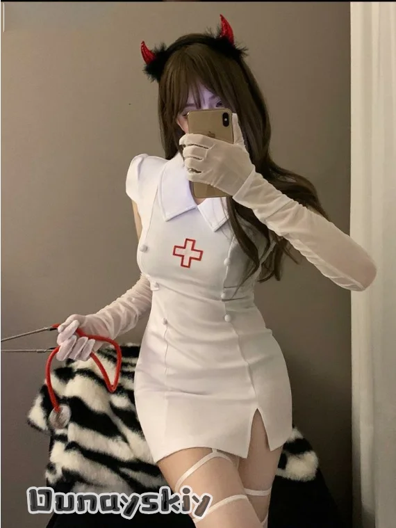 Dark Devil ฮาโลวีนคอสเพลย์เครื่องแต่งกายเซ็กซี่ Devil พยาบาลชุดสีดําสีขาวชุดสตรีสําหรับฮาโลวีนชุดเล่นตามบทบาท