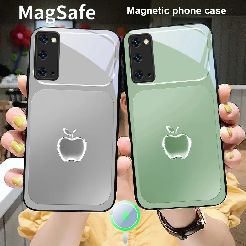 نسيج رمادي معدني لهاتف Magsafe Samsung S25 S25 Edge S25Ultra S8 9 10 20 S21 Pro 22 Plus S23 FE S24 Ultra Glass Phone Case #2