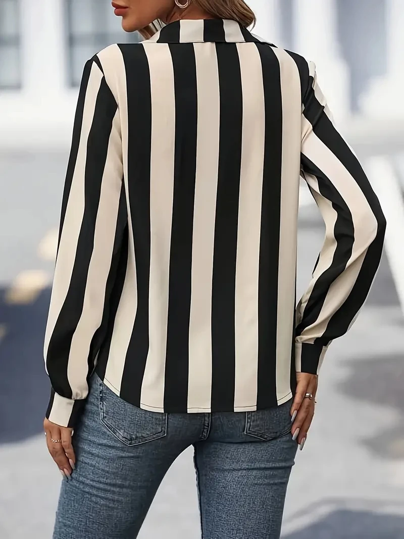 2025 Spring Summer Women's Elegance Striped Print Shirt | Large Size Breathable Blouse Tops | Fashion Casual Office Wear