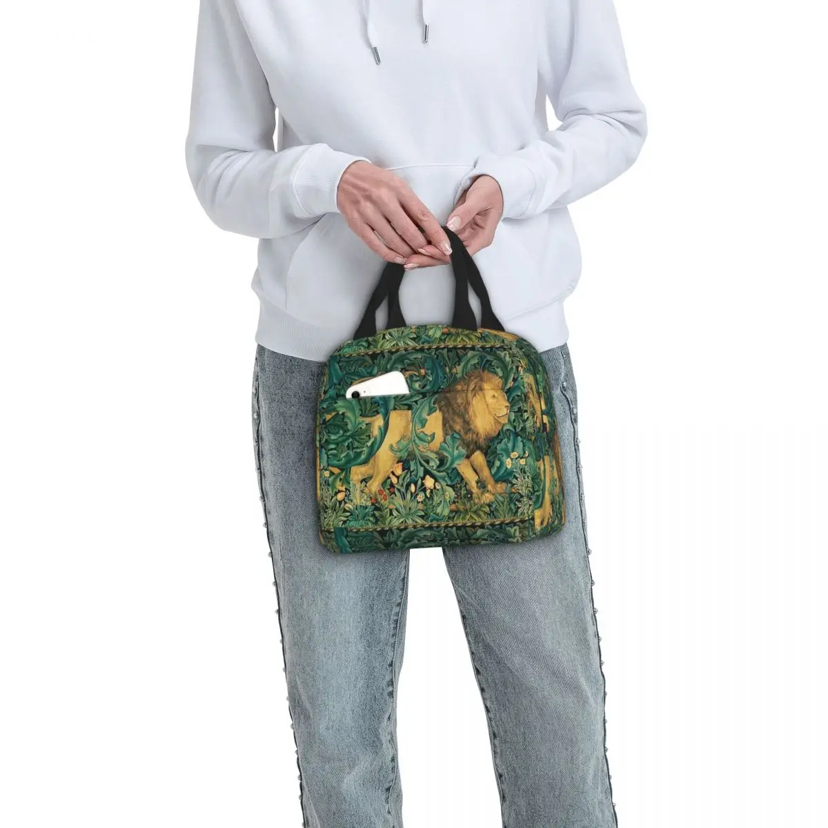 William Morris Forest Lion Antique Insulated Lunch Bag Thermal Bag Lunch Container Vintage Floral Pattern Flower Tote Lunch Box