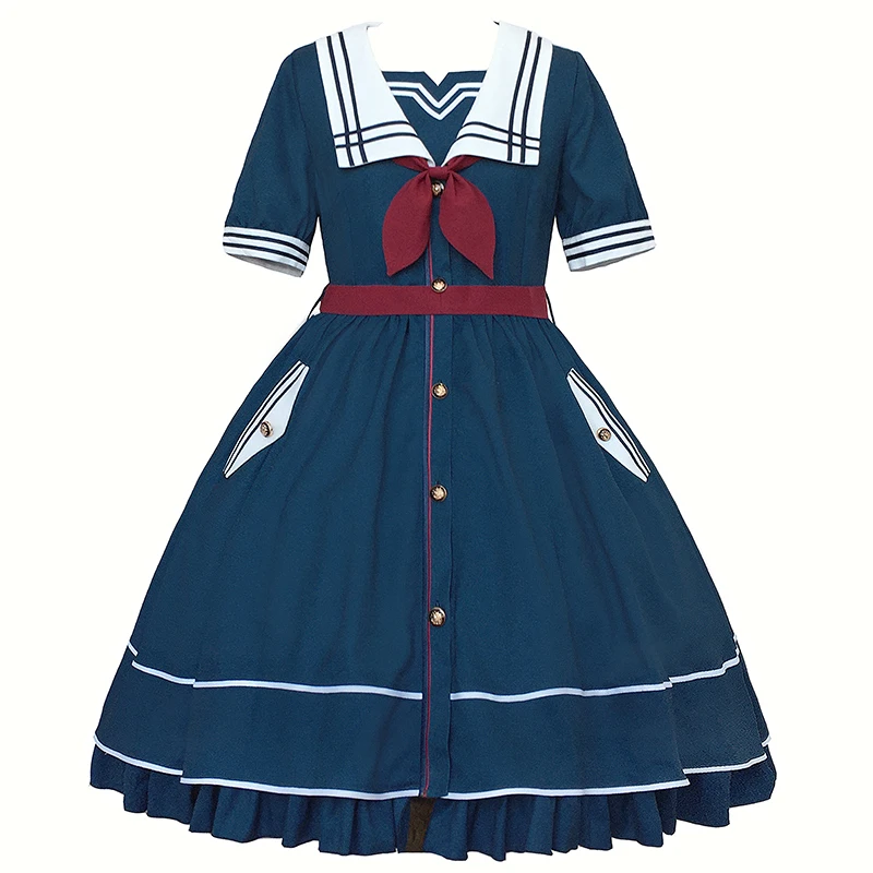 Prinses Lieve Lolita Jurk Retro Matroos Kraag Falbala Hoge Taille Victoriaanse Jurk Kawaii Meisje Gothic Lolita Op Loli Cosplay