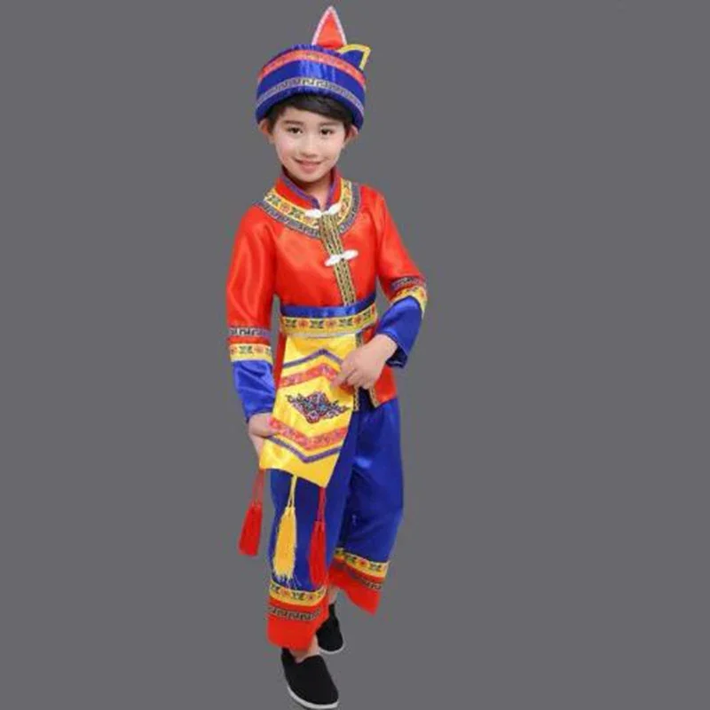Chinese style ethnic minority children Miao performing costumes Boys and girls Zhuang Yi dance costumes