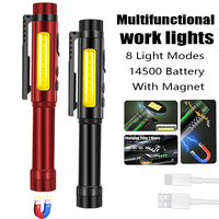 Portable Pen Light COB+XPE Dual Light Source Tail Magnet Torch With Pocket Clip 8 Lighting Modes Outdoor Waterproof Flashlight