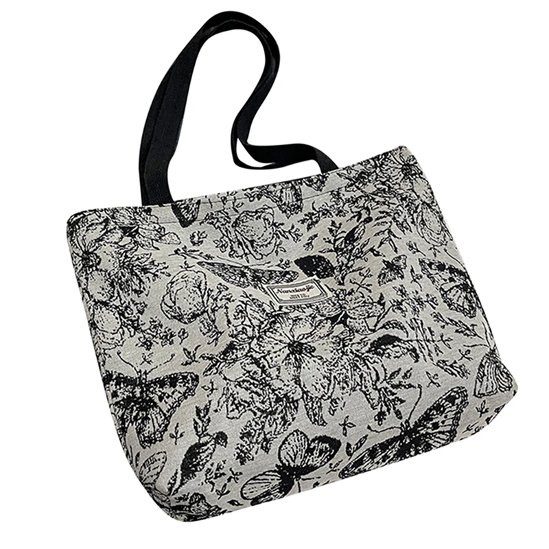 Borsa tote da lavoro da donna Borsa a tracolla grande con stampa floreale a farfalla alla moda Borsa morbida per viaggi in spiaggia e università