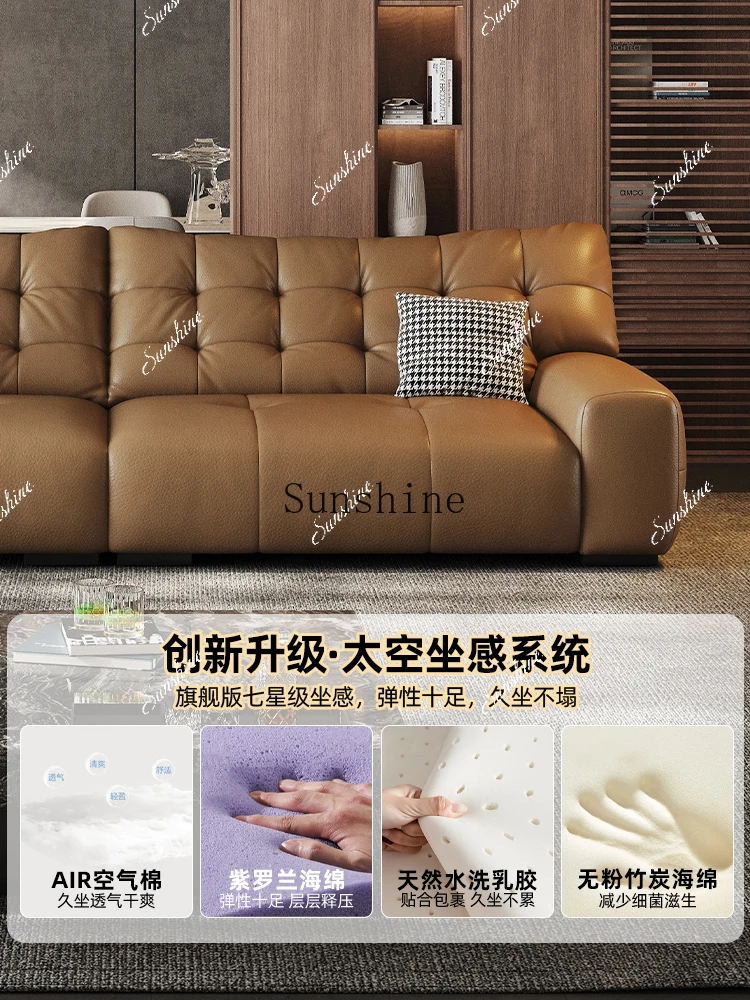 Italian light luxury first-layer cowhide sofa, antique straight row in the living room FT