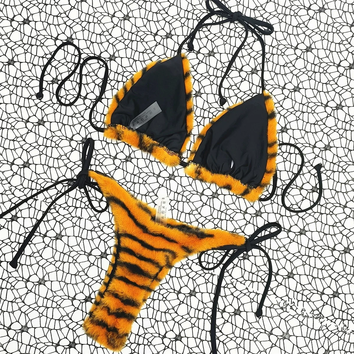 الفتيات مثير الأصفر النمر طباعة الأرنب الفراء بيكيني الرسن بيكيني ملابس السباحة البرازيل رفع ملابس السباحة ملابس الشاطئ حمام البدلة النساء S ~ L