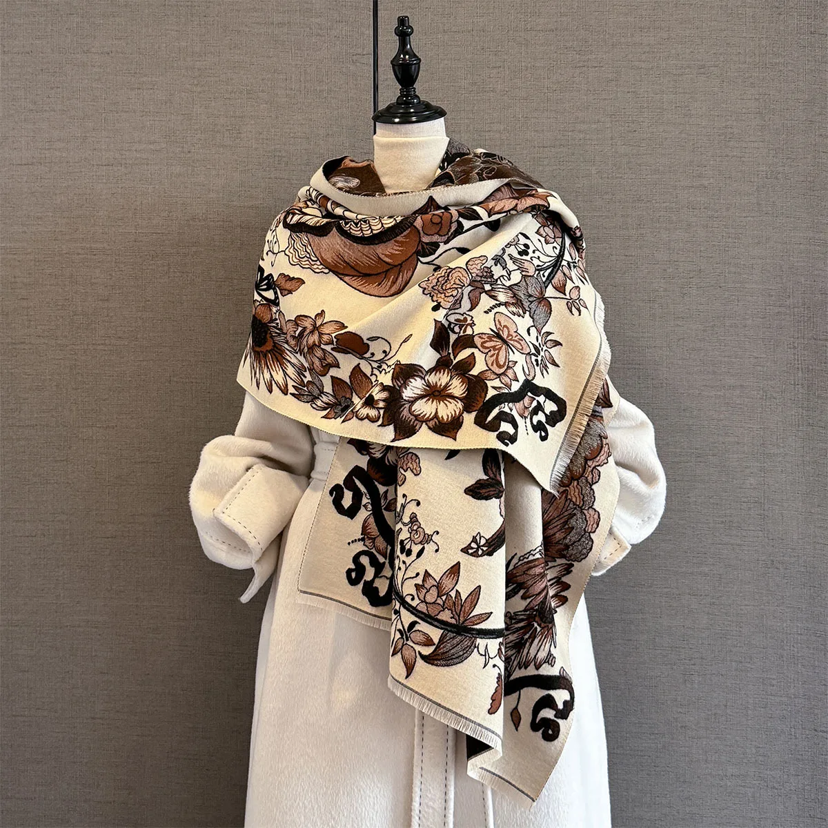 

Роскошный зимний кашемировый шарф, женское теплое одеяло из пашмины, шарфы-пончо, женская шаль с принтом бабочки, толстый платок Bufanda