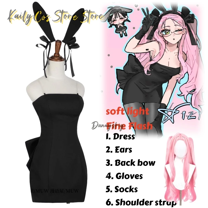 

Mizi Cosplay Anime Alien Stage Cosplay 3th Anniversary Cafe Black Evening Party Dress Pink Double Ponytails Hallowen Roleplay