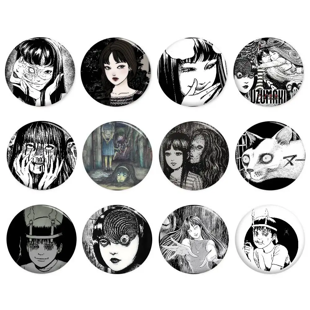 Broches créatives Anime Junji Ito Tomie Uzumaki, visages amusants, badges ronds à clipser, accessoires pour sac à dos, chapeau, bijoux, cadeaux
