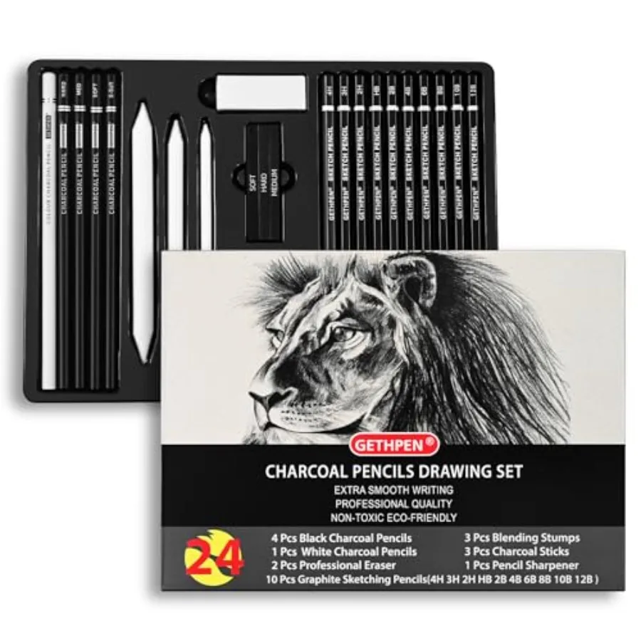 

Drawing Sketching Pencil Set, Pcs Pro Artist Sketch Kit - Graphite Pencils 12B-4H,Charcoal Pencils for Drawing, Black and White