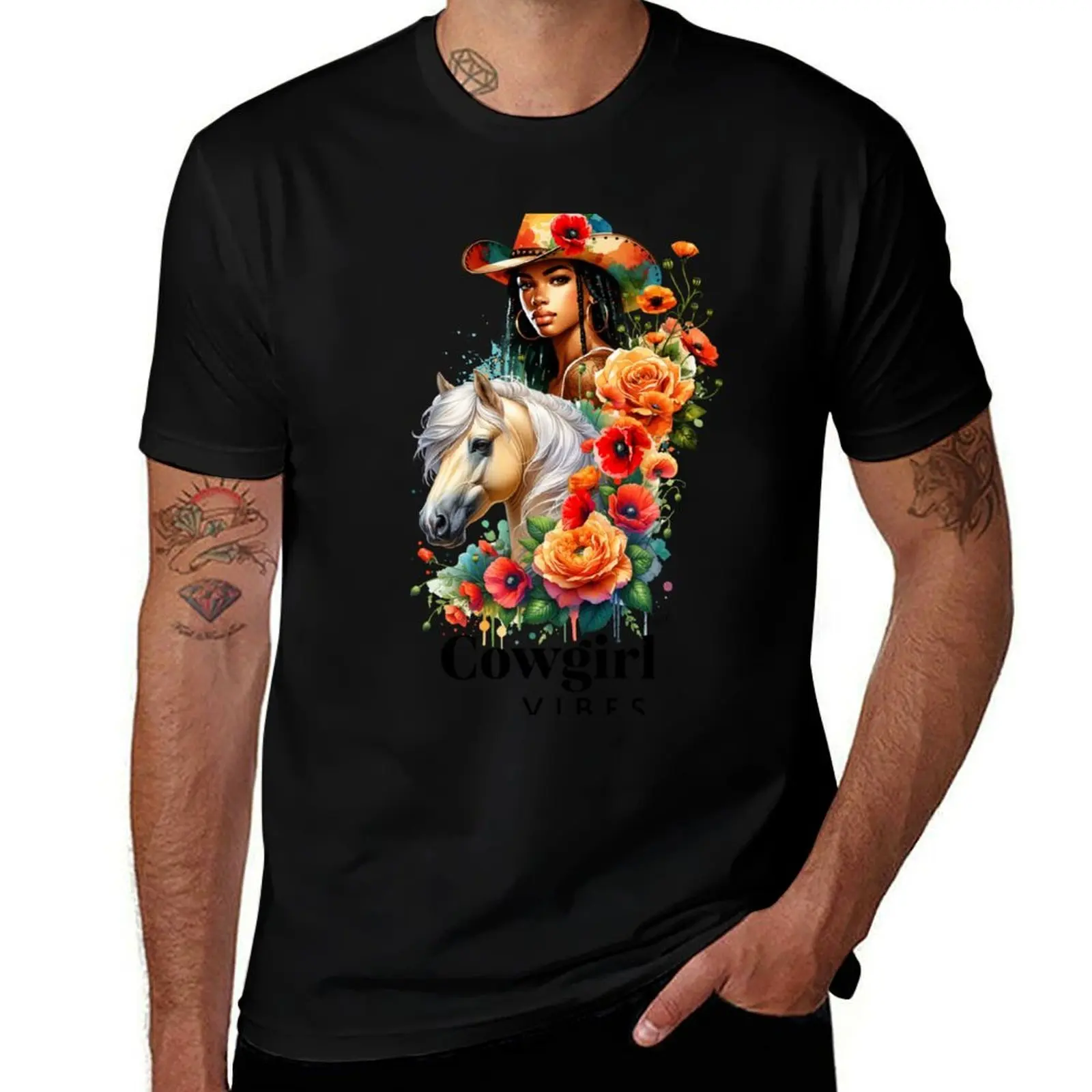 

Cowgirl With Palomino T-Shirt Clothing sports fans anime shirt Men's t shirts