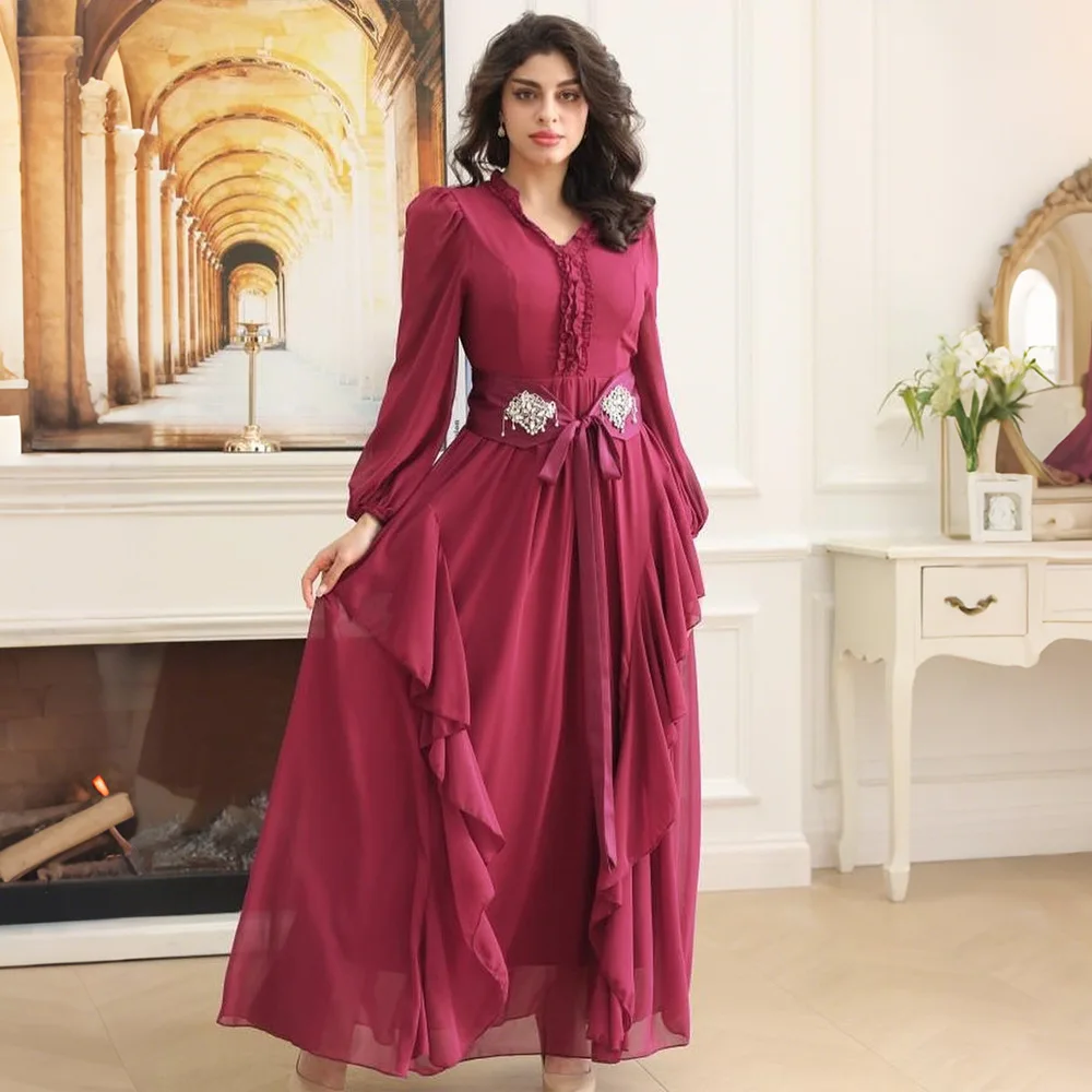

Xqy500453 Slim Fit Ruffle Dress Kaftan Chic Marocain Arabic 2026 Muslim Long Dress Robe Abaya Ramadan Dubai Luxury Islam Elegant