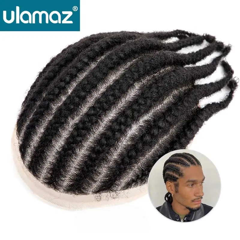 Men's Cornrow Braids Lace Wigs 8 Tracks Braided Toupee Men Wig Full Lace Male Hair Prosthesis Human Hair System For Black Men