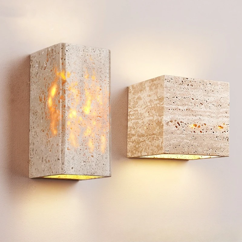 Wabi-sabi style bedside bedside wall lamp yellow stone vintage homestay villa courtyard outdoor