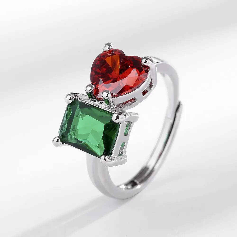 

High Sense Fashion 925 Sterling Silver Emerald Ruby Zircon Geometric Design Ring