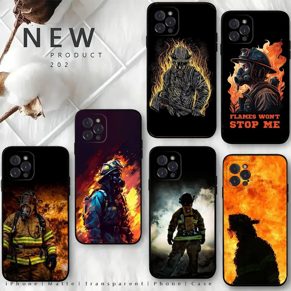 Firefighter Heroes Fireman Phone Case For iPhone15,14,13,12 Mini 11 Pro XR,X,XS,MAX 6S,7,8 Plus Silicone Cover Soft Black