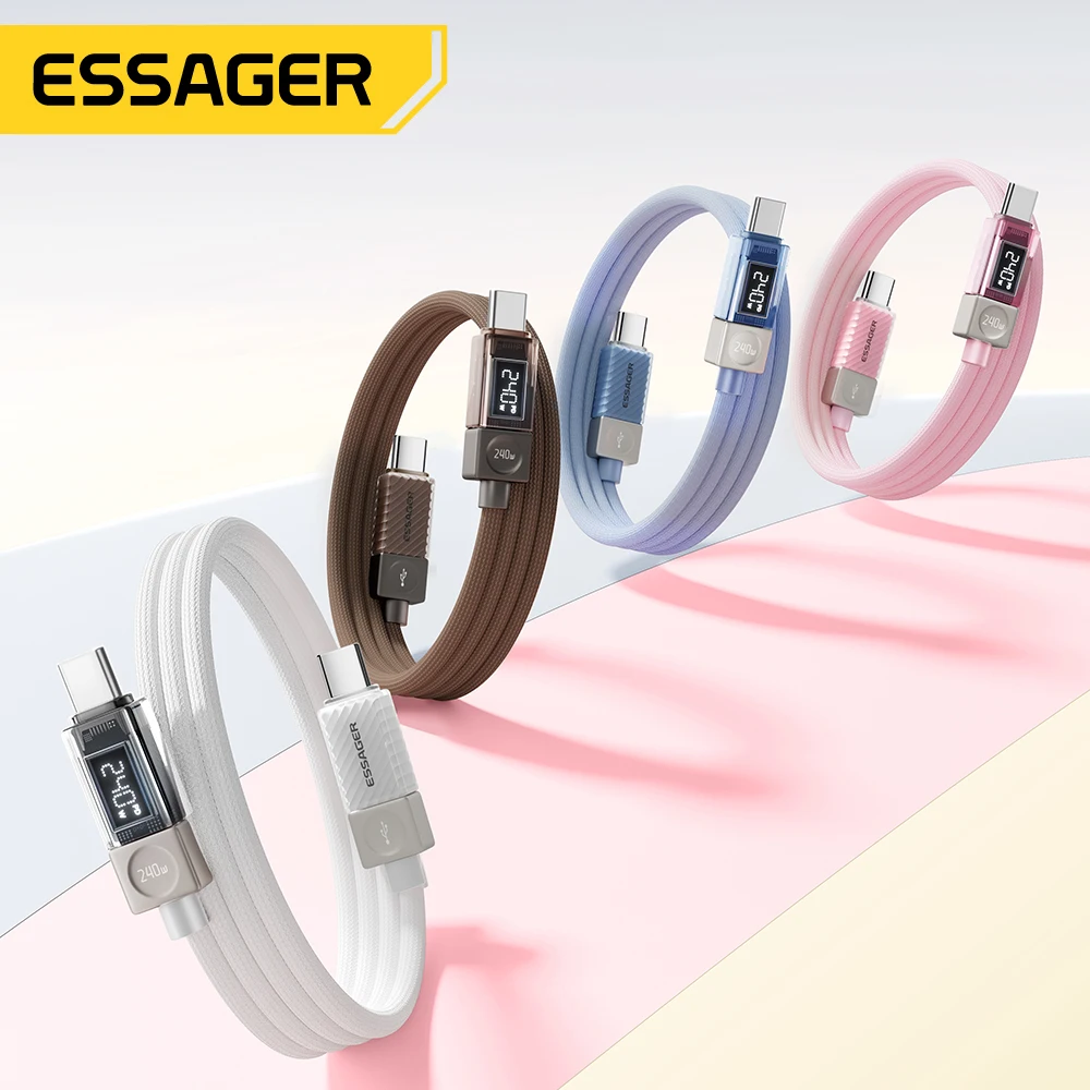 Essager 240 واط USB C كابل آيفون 17 16 15 زائد برو ماكس ماك بوك باد شاحن سريع شاحن نوع C كابل لشاومي سامسونج