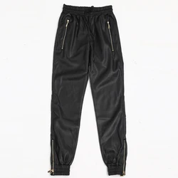 Black Harlan Leather Pants for Men, Korean Version of The Casual Fashion Slim Pilot Motorcycle Biker Tide Riding Leather Pants