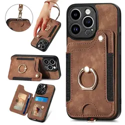 Wallet Multi Card Slot Ring Holder Flip Leather Case for iPhone 17 16 15 Plus 14 11 12 13 Pro Max Magnetic Stand Phone Cover