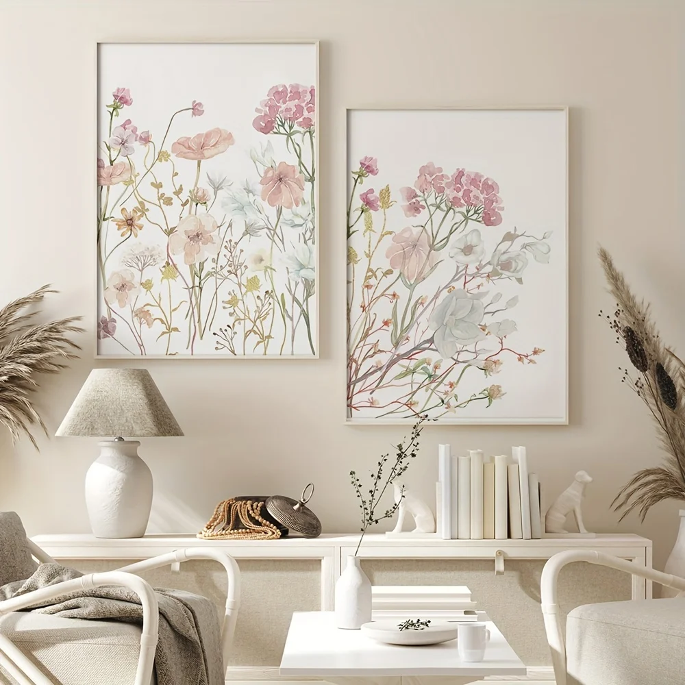 3pcs Green Pink Sage Flower Wall Art Prints Botanical Modern Art Canvas Posters Neutral Floral Wall Decor  Gallery Wall Decor