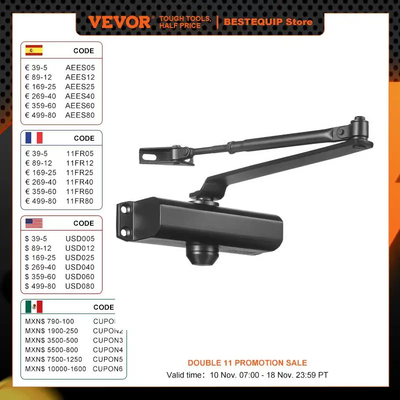 VEVOR Door Closer, Automatic Door , Adjustable Size Hydraulic Buffer Door Closers Heavy Duty Cast Aluminum Body, Easy Install