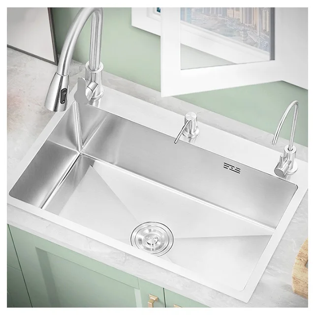 Rectangle Square Shape Multifunctional Faucet-Free Brass One-Hole Design Modern Stainless Steel Single Double Bowl Kitchen Sink