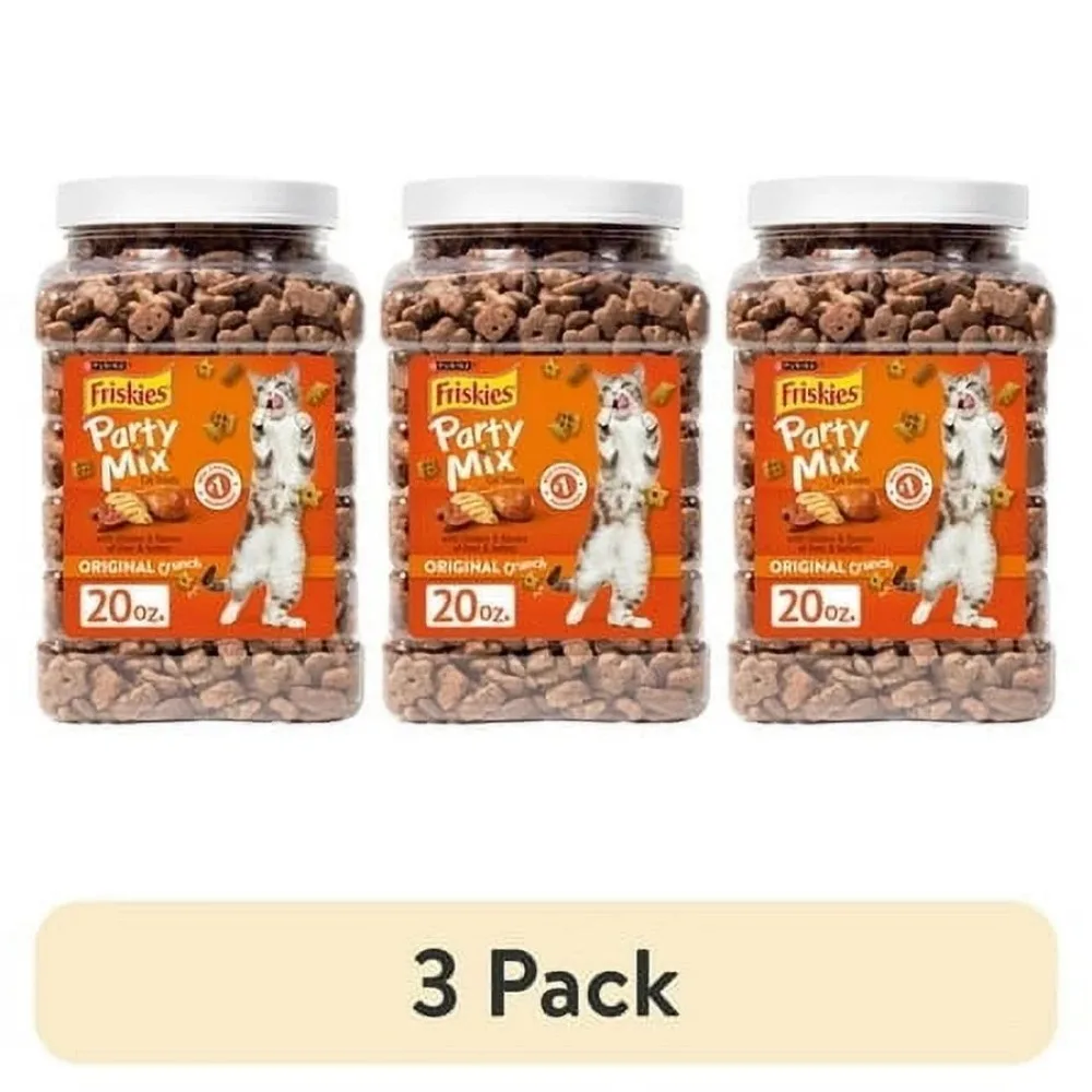 

(3 pack) Purina Party Mix Original Crunch, Cat Treats, Chicken, Liver, & Turkey, 20 oz Canister