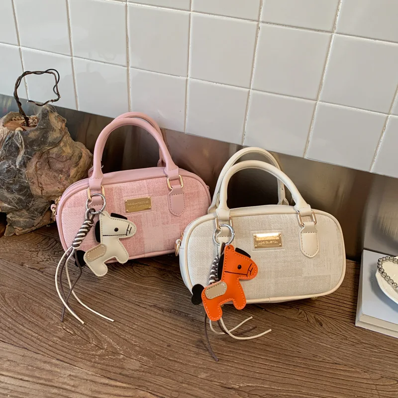 

Новая модная сумка-кроссбоди в стиле колор-блок, простая женская сумка через плечо, удобная и универсальная текстурированная сумка-боулинг в стиле Бостон