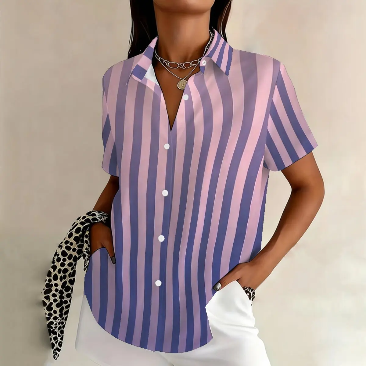 

Summer women's plus-size shirt, classic stripes, elegant and eye-catching, suitable for daily commute, casual wear and dating