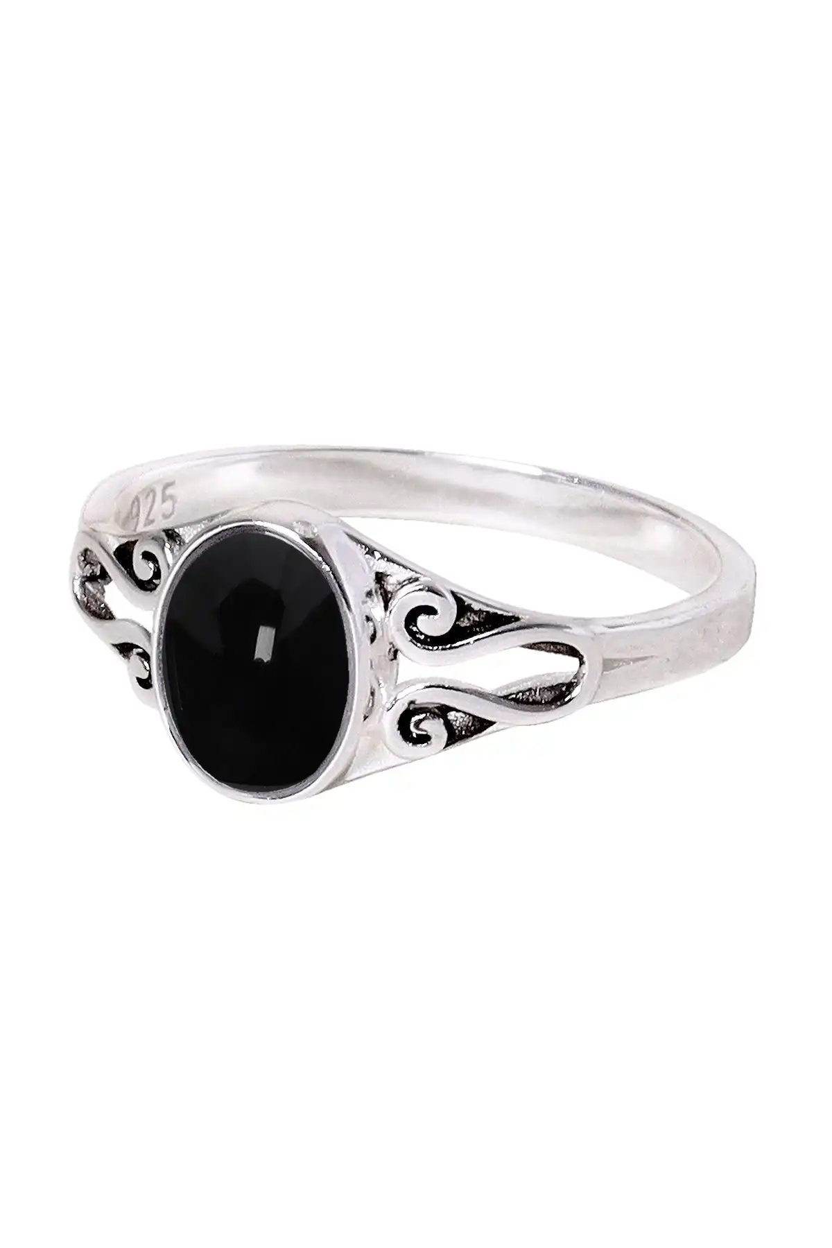 925 Sterling Silver Black Onyx Gemsone Bali Scroll Ring for Women Party Gift