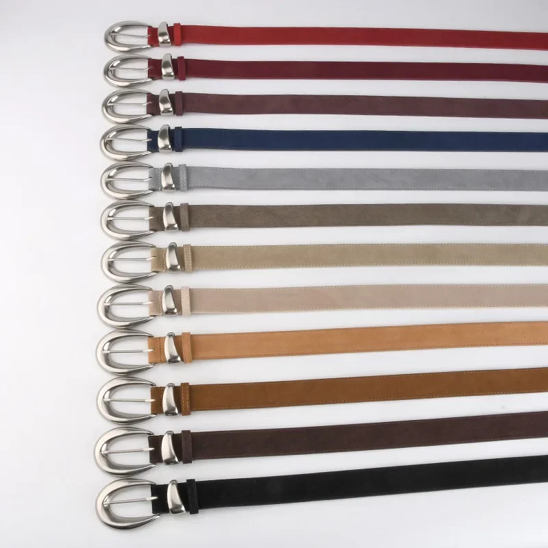 

Высококачественный серебряный ремень из воловьей кожи с пряжкой, женский модный универсальный джинсовый аксессуар, пояс в готическом стиле, ретро, замшевый кожаный пояс