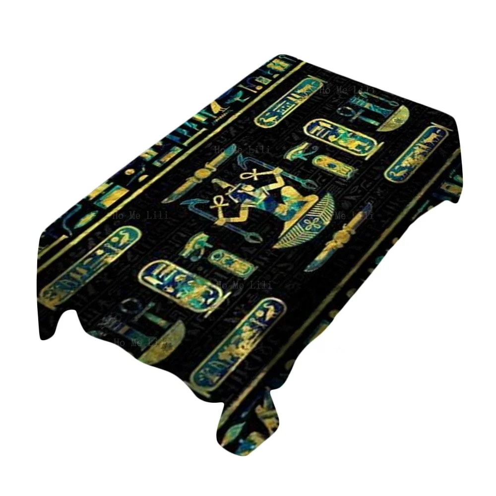 Hathor Egyptian Ancient Gold Hieroglyphs Horus Mysterious Symbol Pharaoh Old Culture Rectangular Tablecloth