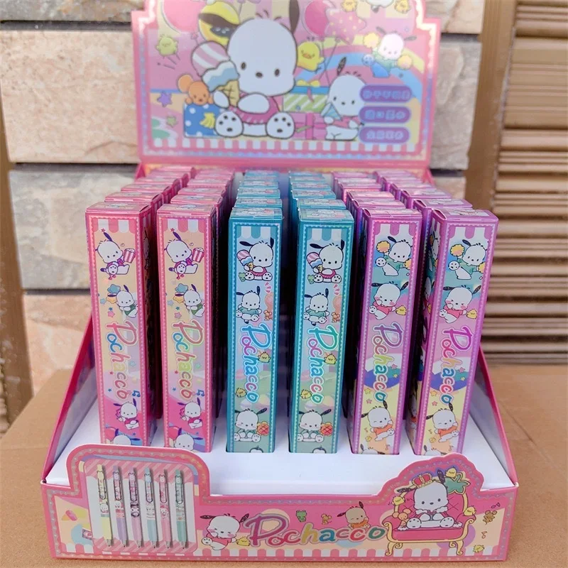 Imagem -05 - Sanrio Kuromi Minha Melody Caneta Gel 3d Dynamic Laser Color Box Clip de Aço Black Signature Pen Papelaria Novo 36 Pcs