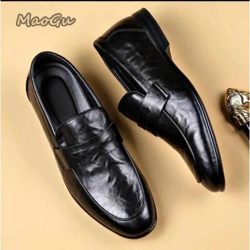Men's Social Shoe Male Leather Casual Round Toe Formal Shoes Business Office Party Gentleman Dress Shoes Black Men Size 38-46