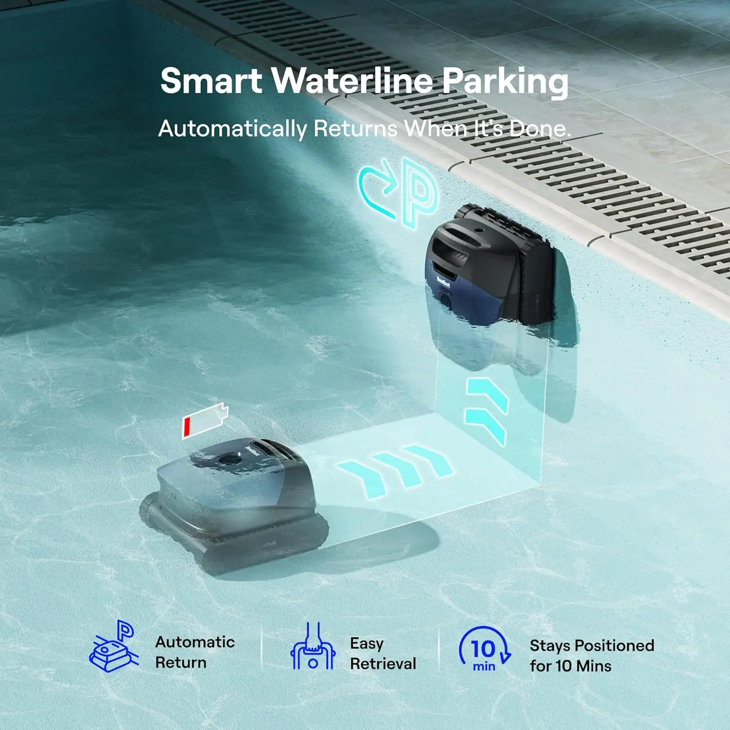 Robot Aspirador de Piscinas Automático Beatbot Sora 10, Limpieza de Plataformas de Agua Poco Profunda, Barredora Inteligente de Lavado, Azul