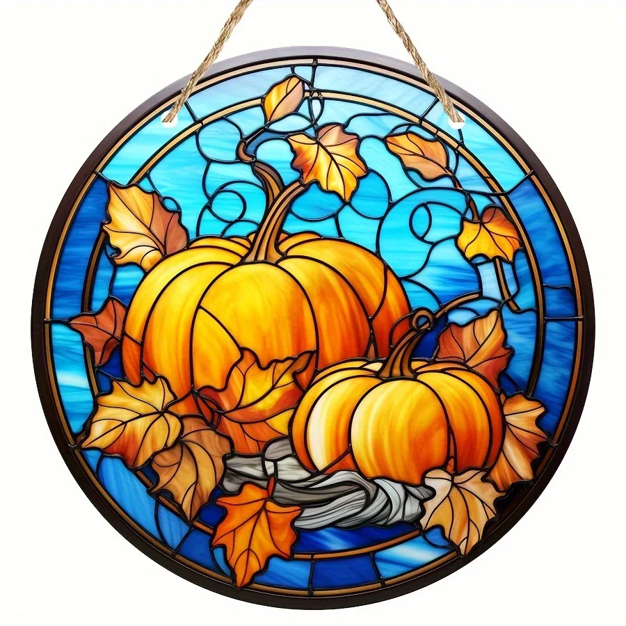 Halloween Stained Sun Catcher Window Hanging Sign Round Stained 2D Acrylic Pendant Home Garden Wall Art Decoration Gift Ornament