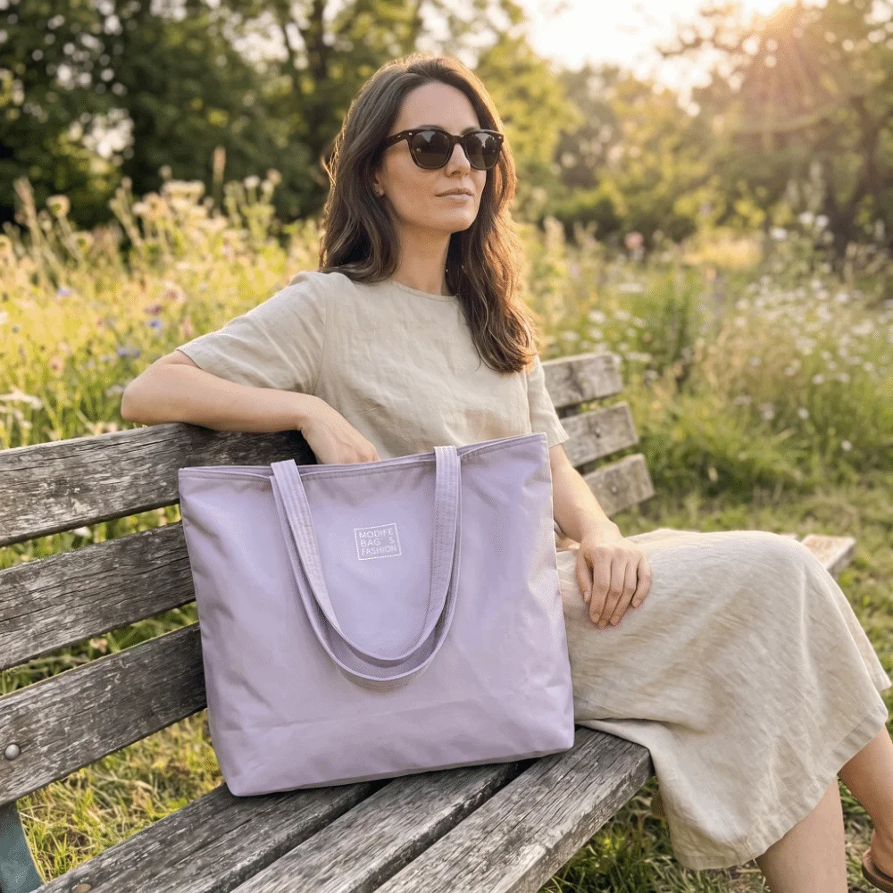 Casual Large Capacity Nylon Shoulder Bag Solid Color Waterproof Handbag Portable Lightweight Storage Bag Daily