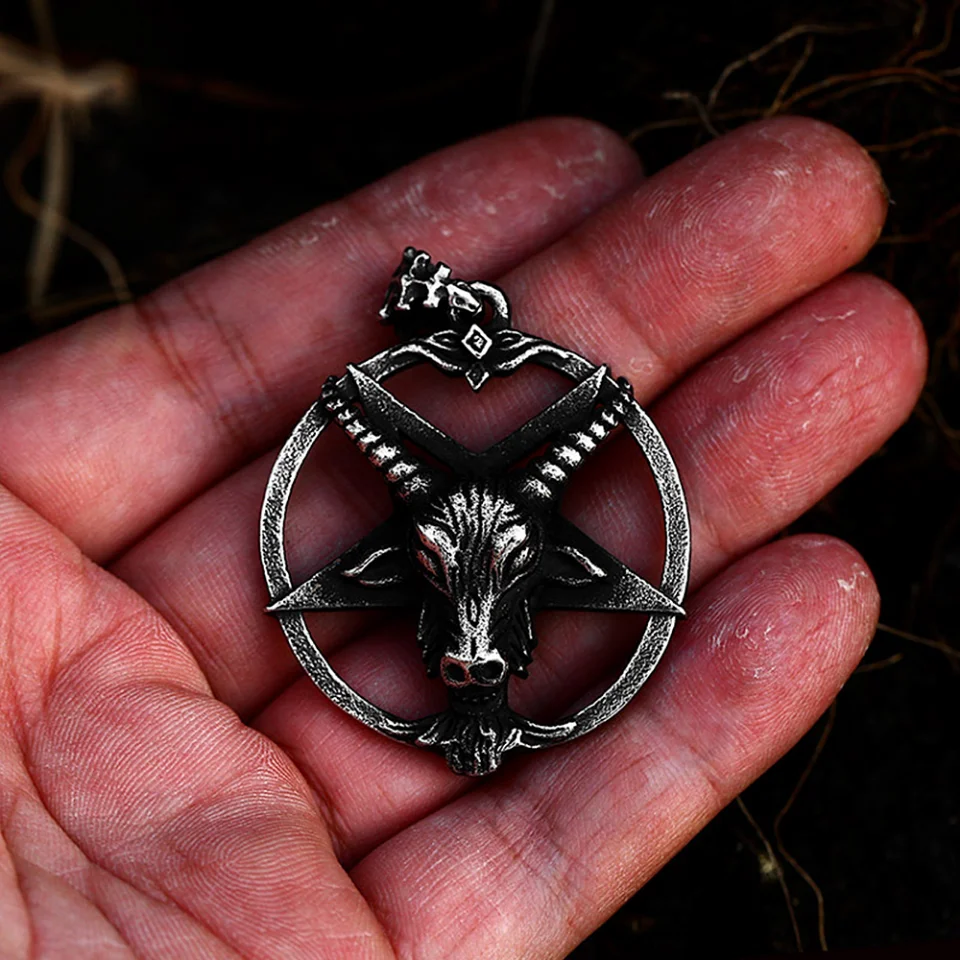 Vintage Satanic Demon Sheep Head Pendant Necklace For Men Stainless Steel Punk Biker Pentagram Necklaces Jewelry Gifts Wholesale